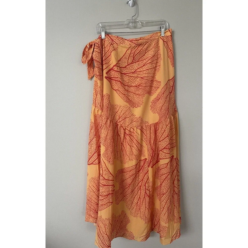 Anthropologie Hutch Skirt Wrap Maxi Orange Floral Preppy Vacay Boho Size XL NWT